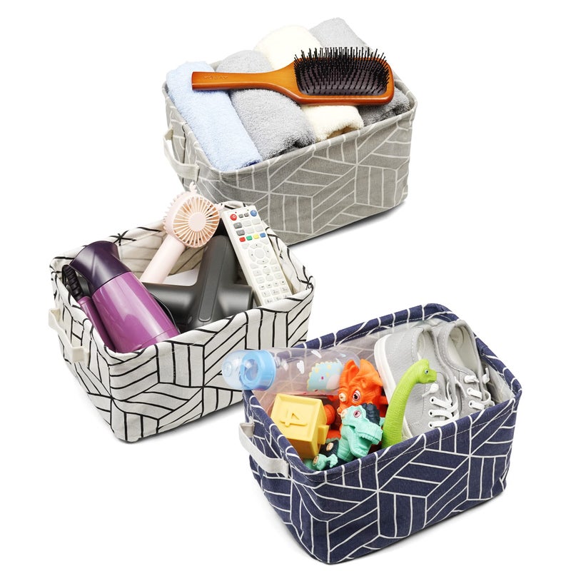 CROWNED 6 Pcs Storage Basket Foldable Cube Fabric Bins Square Mini Box Receive Organizer Rectangle Canvas with Handles for Home Office Books Small 11x8x6.3 inch Navy - Image 4
